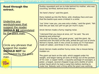 AQA Paper 1 Question 4 Evaluate- Harry Potter- Engaging lesson for low to middle ability