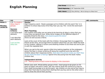 Year 1 We're going on a bear hunt literacy planning