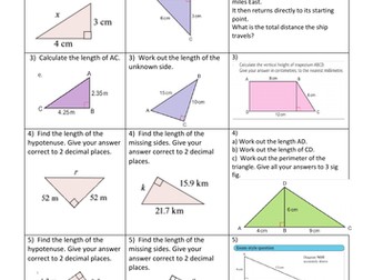 Pythagoras Grade 4 differentiated worksheet with answers