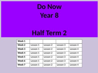 Year 8 Do Now Tasks Half Term 2