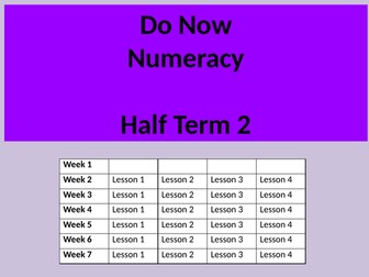 Numeracy Do Now Tasks Half term 2