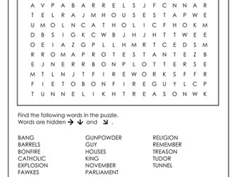 Guy Fawkes and Bonfire Night Word Search