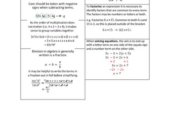 13+ Maths Revision Crib Sheets