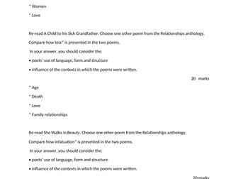 Edexcel Language GCSE 9-1 Relationship Poetry Questions