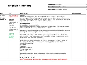 Riddles planning Year 1