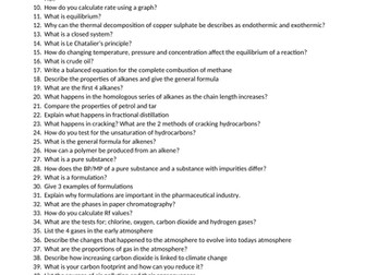Chemistry revision - 50 questions for C2 AQA 9-1