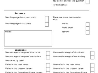 IGCSE Spanish Oral Question Feedback form