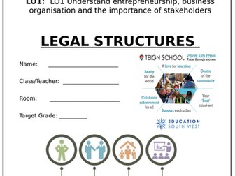 Business Studies:  Legal Structures (types of ownership's) Ideal for NCFE Business and Enterprise