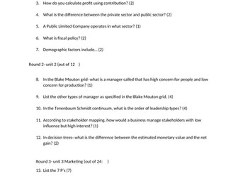 Year 1 topic quiz Business AQA