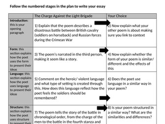 AQA Power and Conflict Poetry- Comparison Writing frames