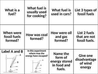 Year 7 - Energy Revision Question Cards