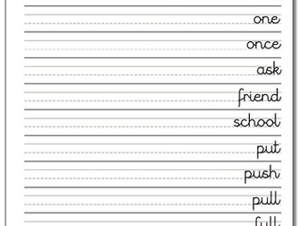 Year 1 Common Exception Words Handwriting for Left Handers