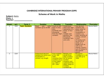 Scheme of Work in Maths 4
