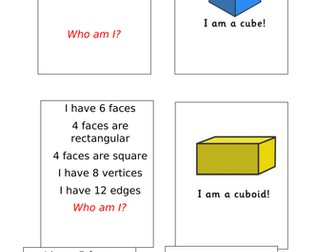 3d shapes -  Who am I?  Card  matching game