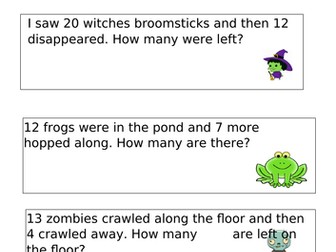 Halloween themed worded subtraction problems up to 20.