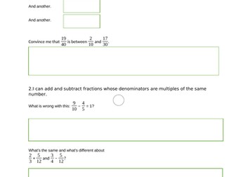 Fractions elicitation task for year 6
