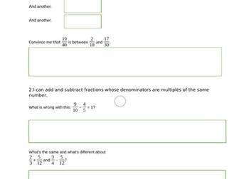 Fractions elicitation task for year 6