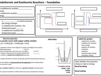 Endothermic Exothermic GCSE - simple Summary/Revision Mat
