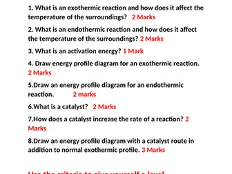 Energy changes learning check/test