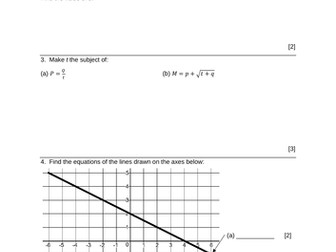 IGCSE Straight Lines Test 2019-20