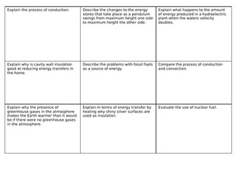 Challenge Cards / Task Cards for AQA Physics Paper 1