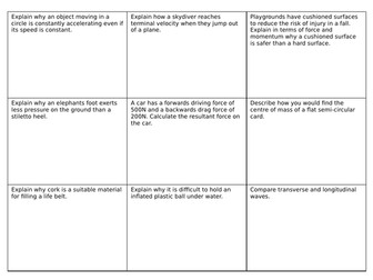 Challenge Cards/Task Cards for AQA Physics GCSE paper 2