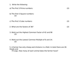 MATHS HIGHER YEAR 10 AUTUMN TERM TEST