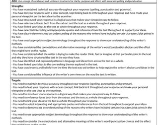 AQA GCSE English Lit Feedback Sheets