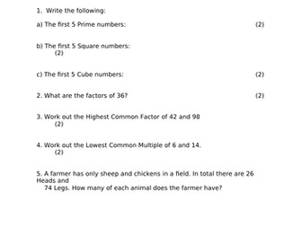 MATHS FOUNDATION YEAR 10 AUTUMN TERM TEST