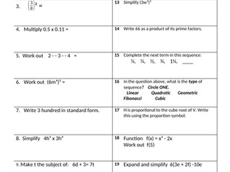 "Quick 20" Higher Bundle tests 21-30. 10 tests with 20 questions (and answers). HIGH ability KS3 KS4