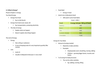 Notes: Cambridge Checkpoint and Beyond - Physics Secondary 1 (Year 7) Chapter 2 Energy