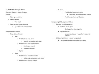 Notes: Cambridge Checkpoint and Beyond - Chemistry Secondary 1 (Year 7) Chapter 1 States of Matter