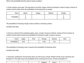 Mutually Exclusive Probability Tables