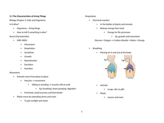 Notes: Cambridge Checkpoint and Beyond - Biology Secondary 1 (Year 7) Chapter 3 Cells and Organisms