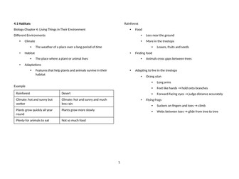 Notes: Cambridge Checkpoint and Beyond - Biology Secondary 1 (Year 7) Chapter 4 Living Things in The