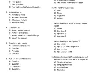 AQA GCSE English Paper 1 Quiz - SEND/Lower Band