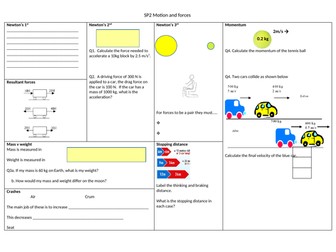 SP2 Motion and Forces - Revision mat