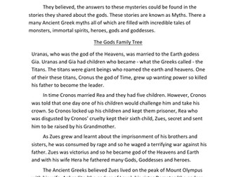 Greek Myths Reading Questions