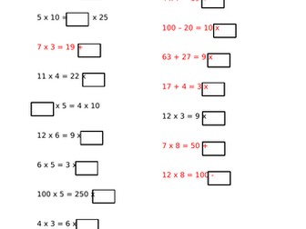 Year 3 and Year 4 Balancing calculations involving multiplication facts. Missing number problems.