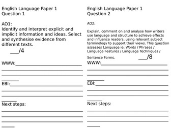 AQA GCSE English Language and Literature Assessment Record Sheets