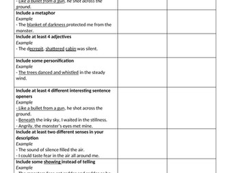 Year 7 Creative Writing Feedback Sheet