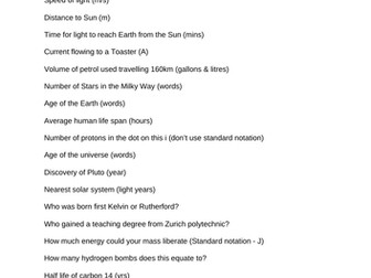 Worksheet: A Level Physics - Estimation practice