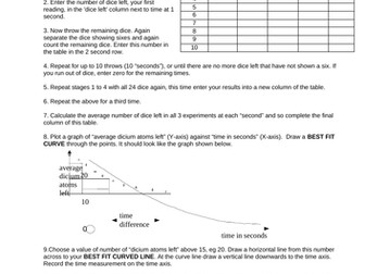 Practical: Radioactive Half Life Experiment Using Dice