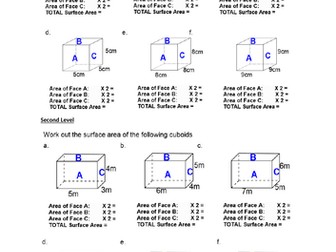 Surface Area of Cubes & Cuboids - GEOMETRY - with ANSWERS