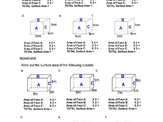 Surface Area of Cubes & Cuboids - GEOMETRY - with ANSWERS