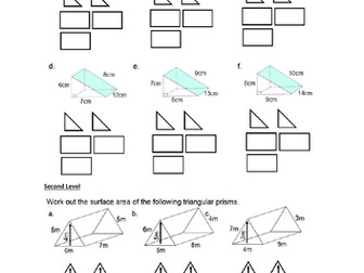 Surface Area of Triagular Prisms - GEOMETRY 3D SHAPES - with ANSWERS