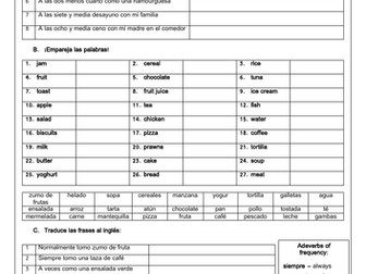 Spanish Food & Drink - vocabulary, translation & sentence builder