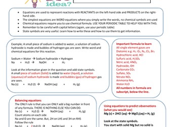 Understanding Reaction Equations 100% Sheet