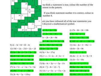 Collecting like terms colouring sheet