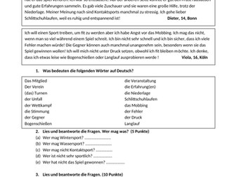 Sport - Higher GCSE German Reading